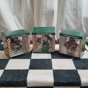 Vintage Fabric Mache Christmas Ornaments w/ Original Boxes set of 3